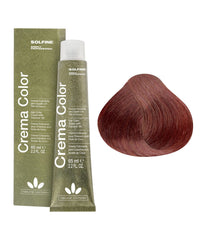 Solfine hair color cream tube and box with dark blonde golden copper shade swatch