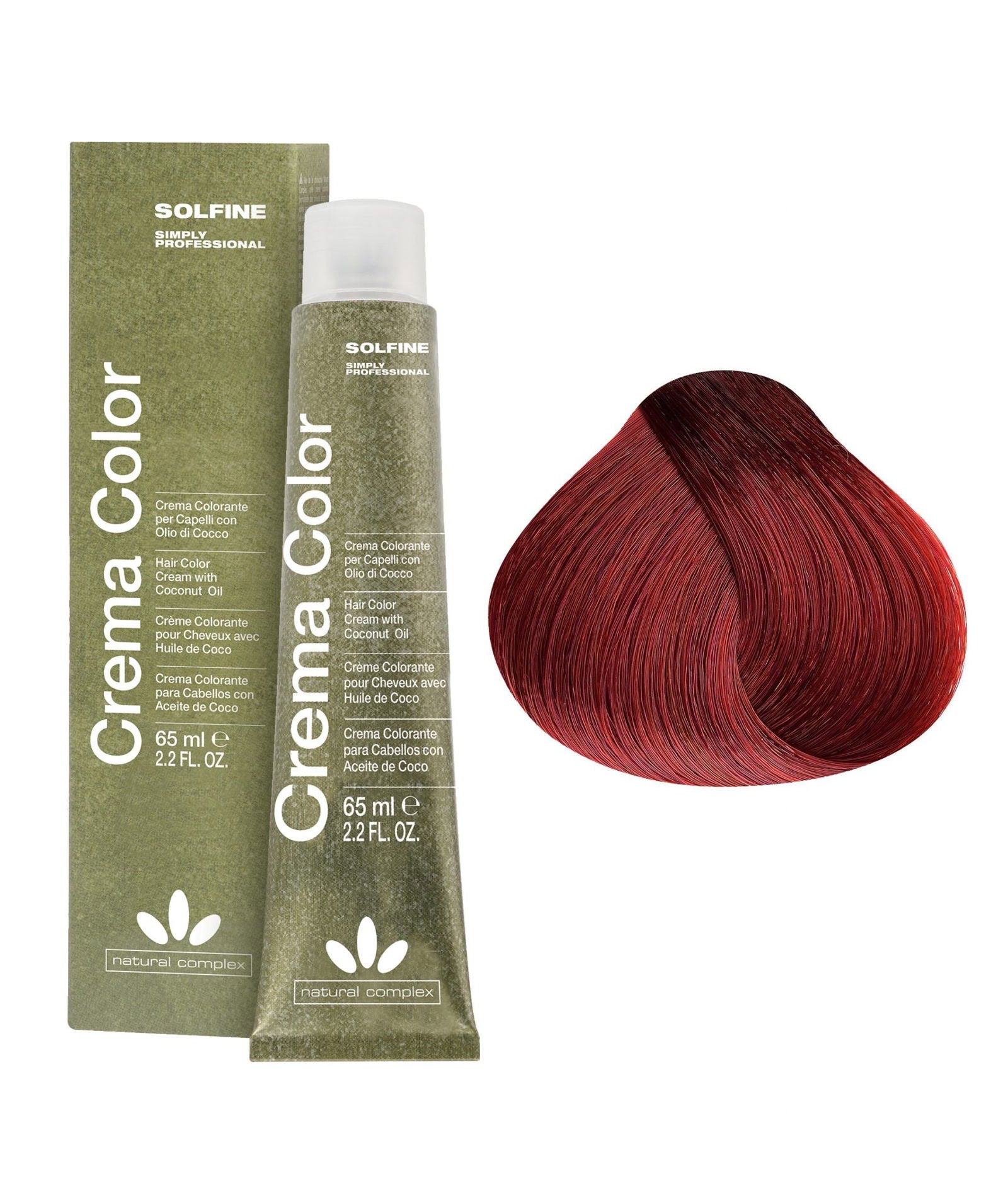 Hair color cream 65 ml tube with matching box and burgundy hair swatch