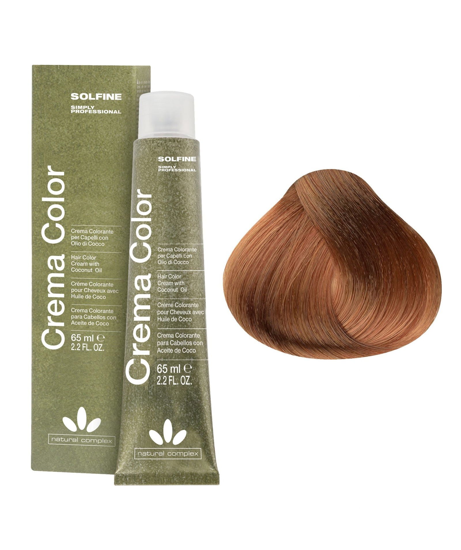 Hair color cream tube and box, 65 ml, light blonde golden copper shade