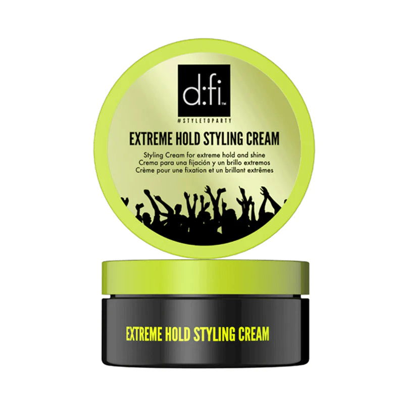 d.f.i extreme hold styling cream jar, lime lid, black label