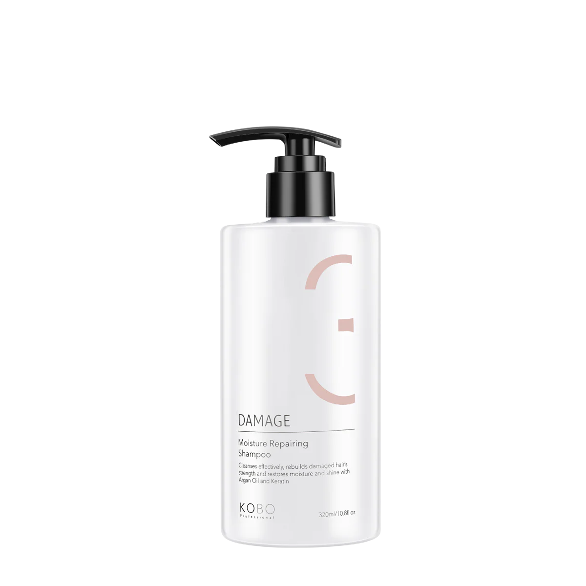 KOBO damage repair shampoo bottle with black pump and white label