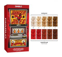 Semi-permanent hair color box, Diablo red 118 ml, with flame graphics and shade swatches