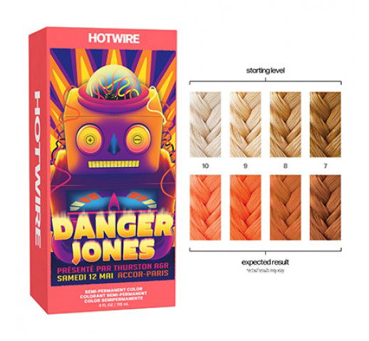 Danger Jones HOTWIRE neon orange semi-permanent hair color with shade swatches