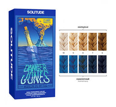 Semi-permanent hair color box in SOLITUDE blue with bottle artwork and shade chart
