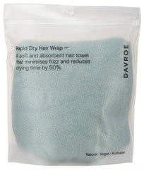 Davroe rapid dry hair wrap, light blue absorbent towel pouch with hanging hole