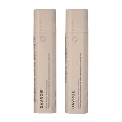 Davroe Blonde Senses Platinum shampoo and conditioner bottles, two tall beige cans