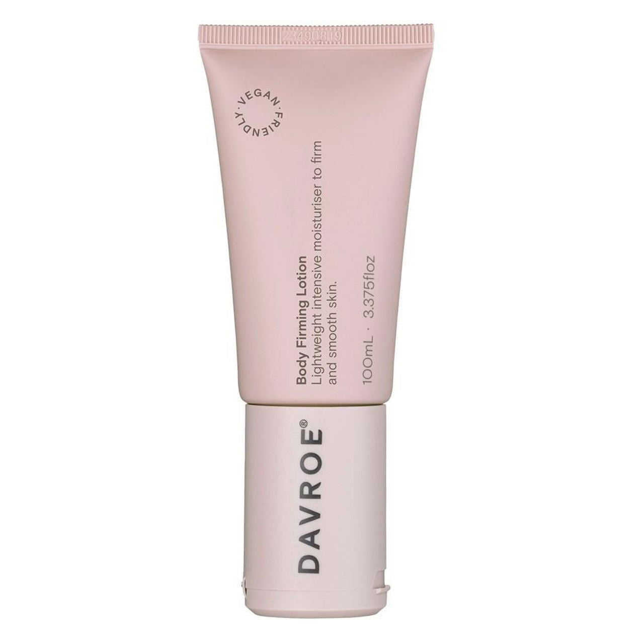Davroe body firming lotion tube, light pink squeeze tube with flip-top cap, 100 ml