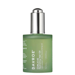 Davroe CURLiCUE hydrating hair oil bottle, green glass with silver pump cap