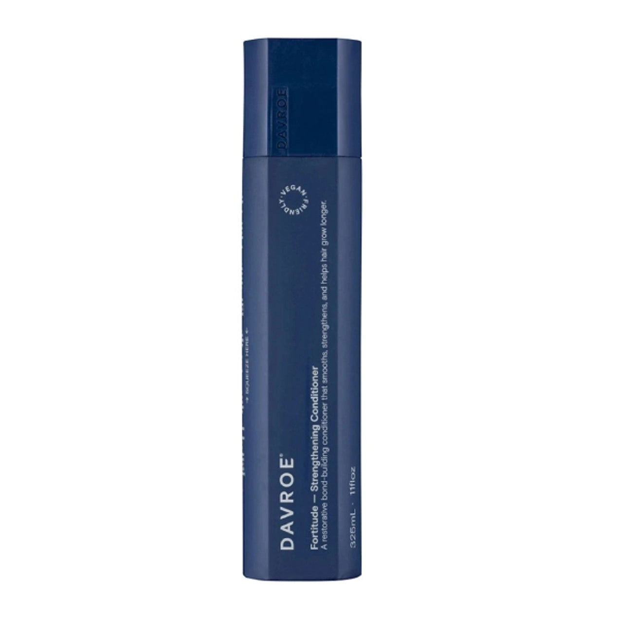Davroe Fortitude strengthening conditioner bottle, dark blue cylindrical with cap