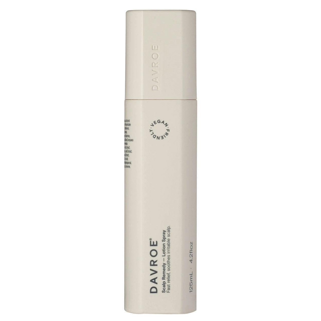 Davroe scalp remedy lotion spray bottle, beige cylindrical with pump cap, 125 ml