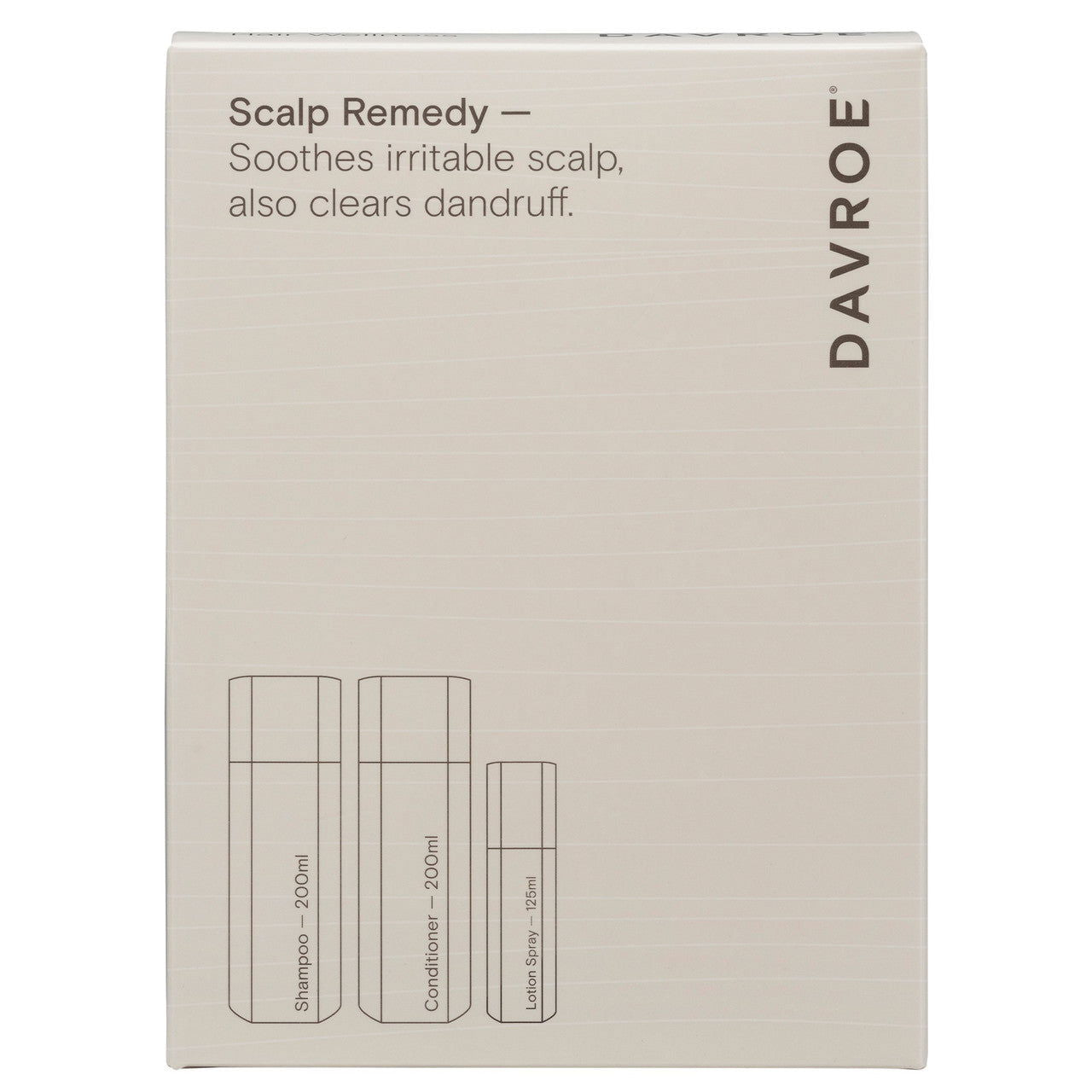 Davroe Scalp Remedy trio pack carton, with product icons and labels
