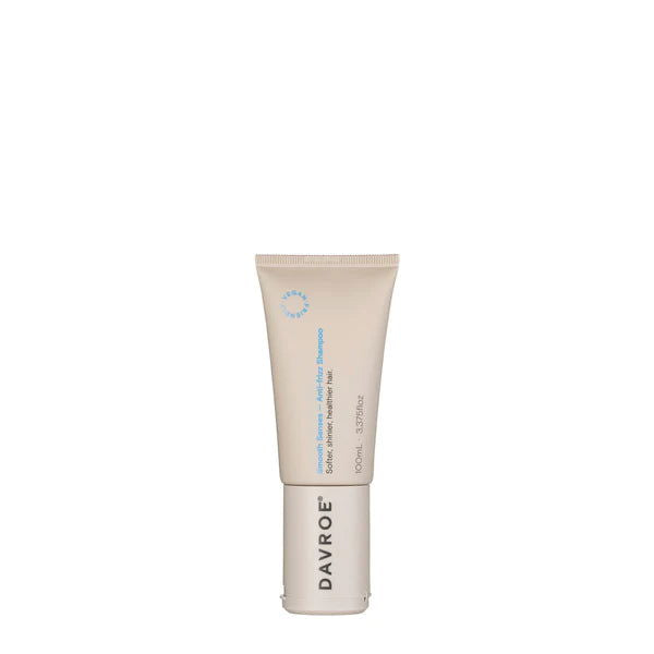 Davroe Smooth Senses anti-frizz shampoo tube, light beige with blue label