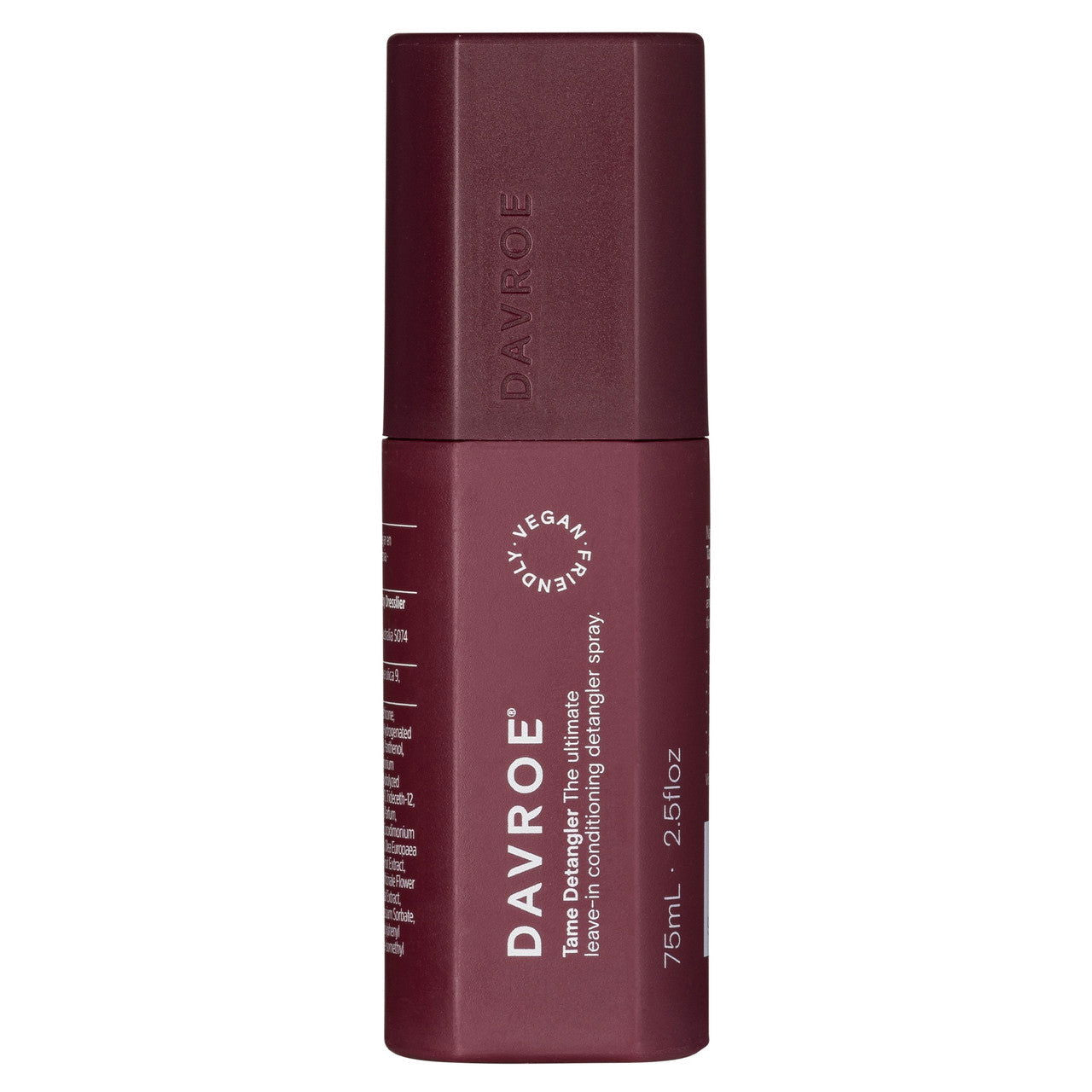 Davroe Tame Detangler travel spray, 75 ml bottle with dark maroon label