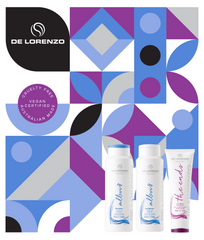 DeLorenzo Smooth and Seal skincare gift set: two white bottles and a pink tube.