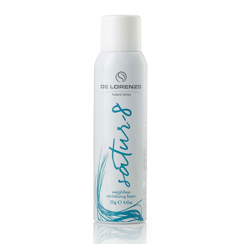 De Lorenzo weightless revitalising foam bottle, white cap and light bottle with blue label
