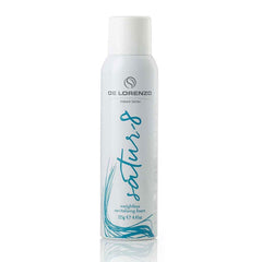 De Lorenzo weightless revitalising foam bottle, white cap and light bottle with blue label
