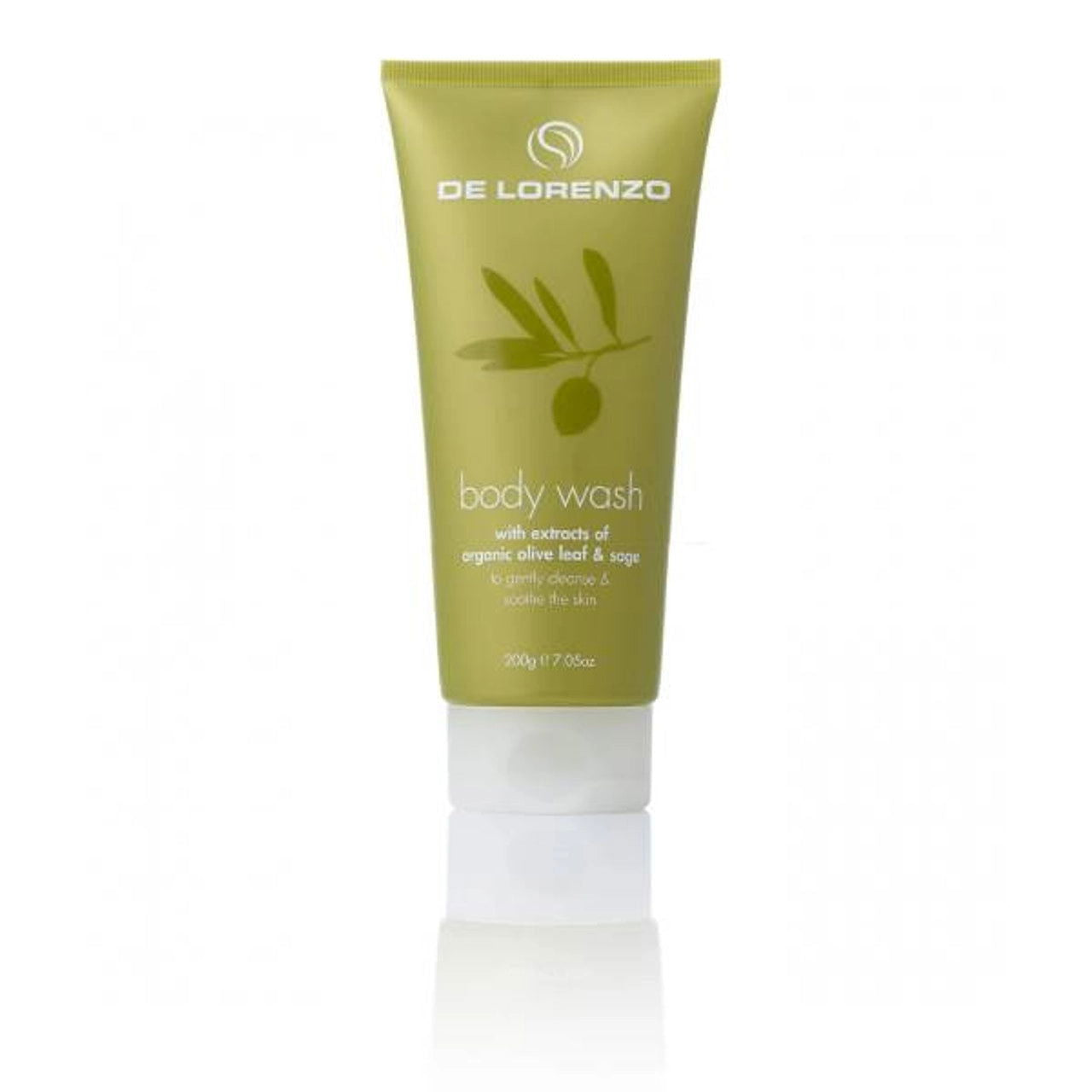 De Lorenzo body wash squeeze tube, green olive graphic, 200 ml