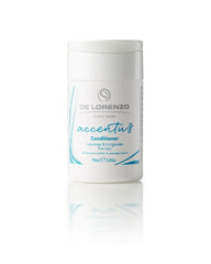 Hair conditioner bottle, De Lorenzo Accentus, white with blue text, 90 ml