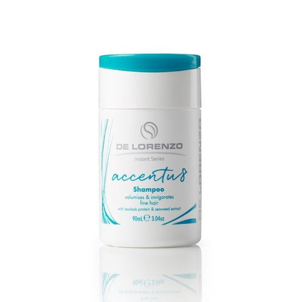 De Lorenzo Accentu8 shampoo bottle, white with teal cap