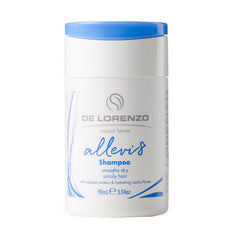 De Lorenzo Instant Allevi8 shampoo bottle, 90 mL, blue cap on white label