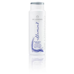 Shampoo bottle, white with blue De Lorenzo Instant Illumin8 branding, 375 ml