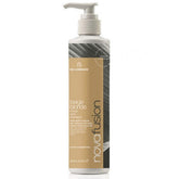Beige shampoo bottle with white pump, De Lorenzo Novafusion front label, 250 ml