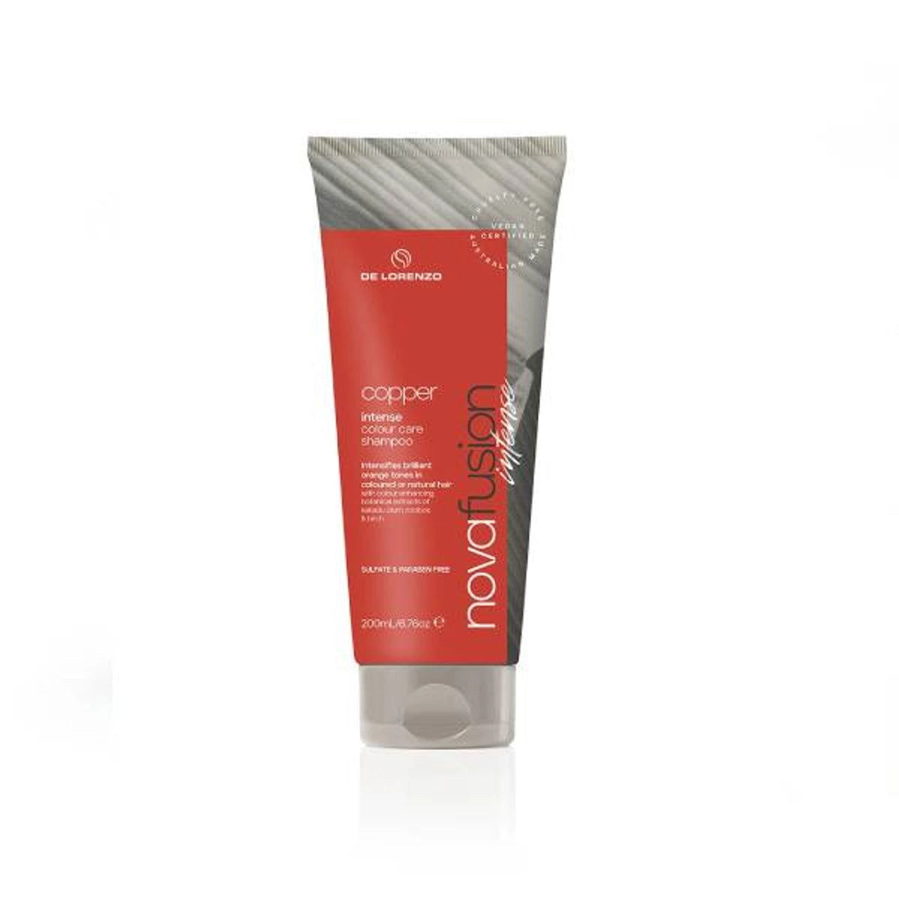 Novafusion intense copper shampoo tube, 200 ml, red and white label