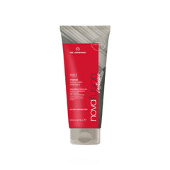 Red shampoo tube with white label and flip-top cap