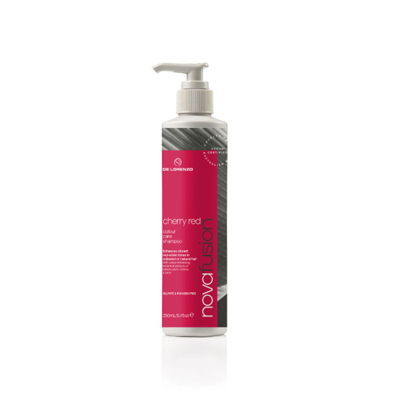 De Lorenzo Novafusion shampoo bottle with pump, cherry red 250 ml