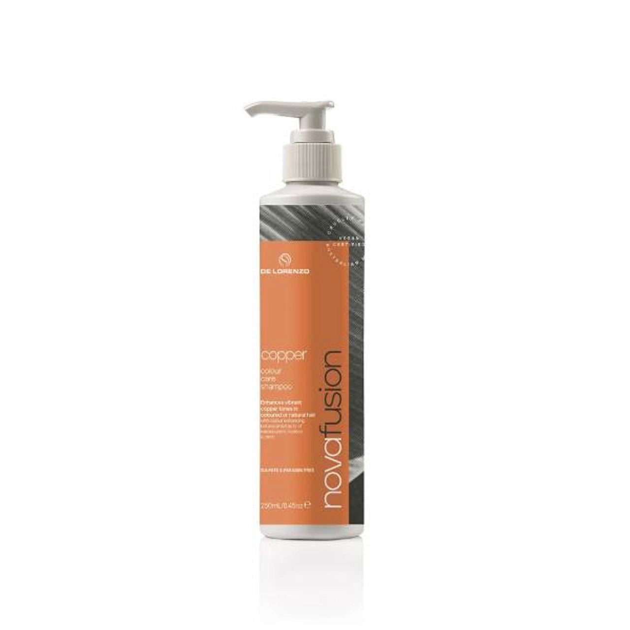 De Lorenzo Novafusion copper shampoo bottle with white pump, 250 ml