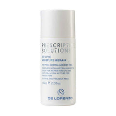 De Lorenzo conditioner bottle, white with printed label and blue 'Revive Moisture Repair'