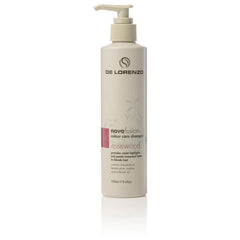 De Lorenzo rosewood shampoo bottle with pump, light label with details, 250 ml