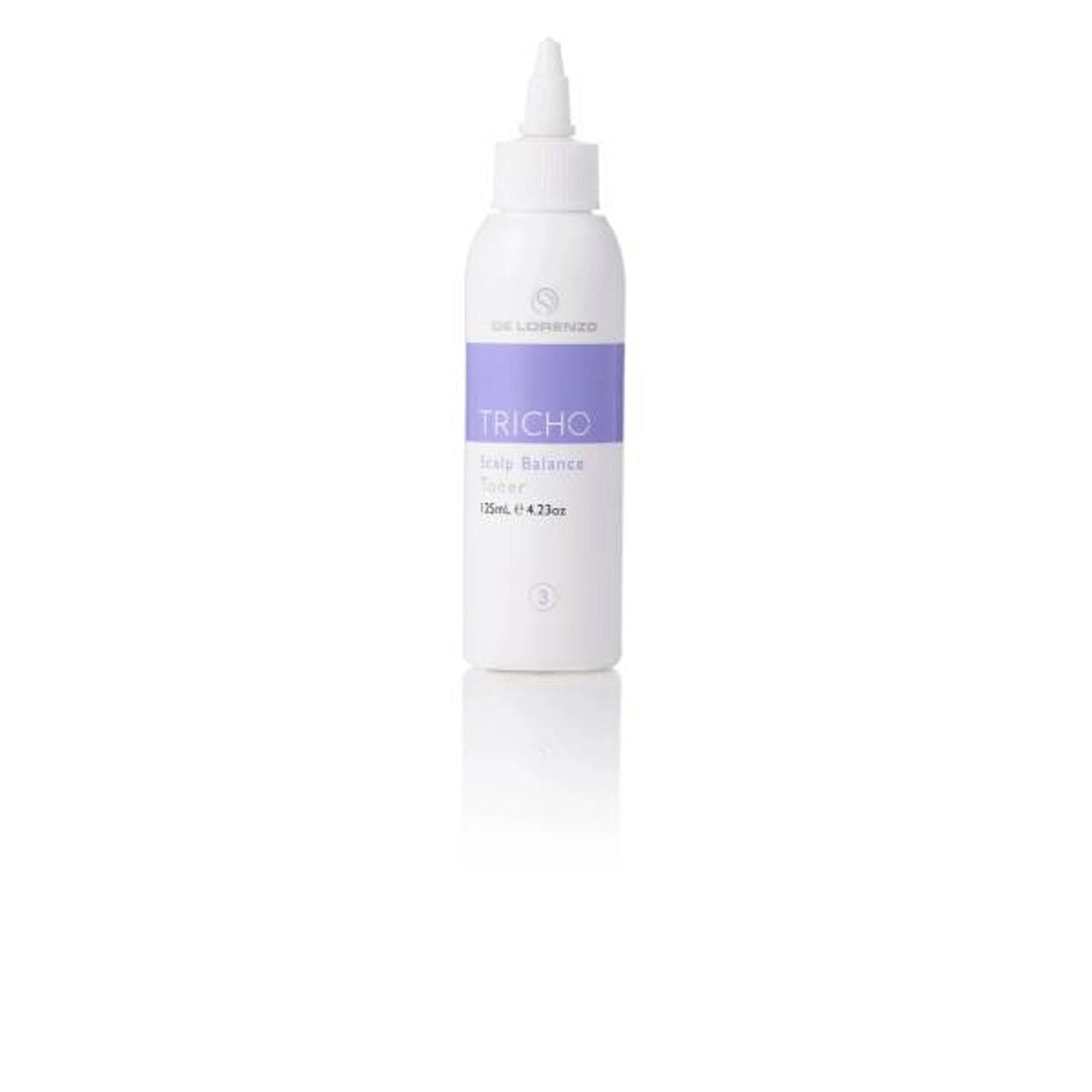 De Lorenzo Tricho scalp balance toner bottle with purple label and white dropper cap