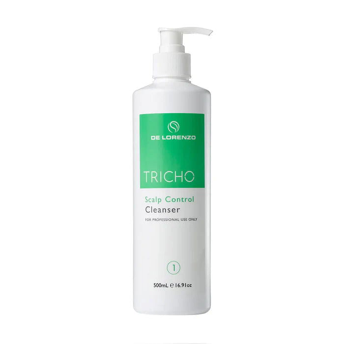 Scalp control cleanser bottle with pump, green label, 500 ml, De Lorenzo TRICHO