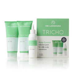 De Lorenzo Tricho Scalp Control pack for oily scalp, green box with tubes and bottle