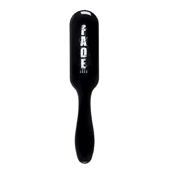 Black fade hair brush with curved handle and textured pad