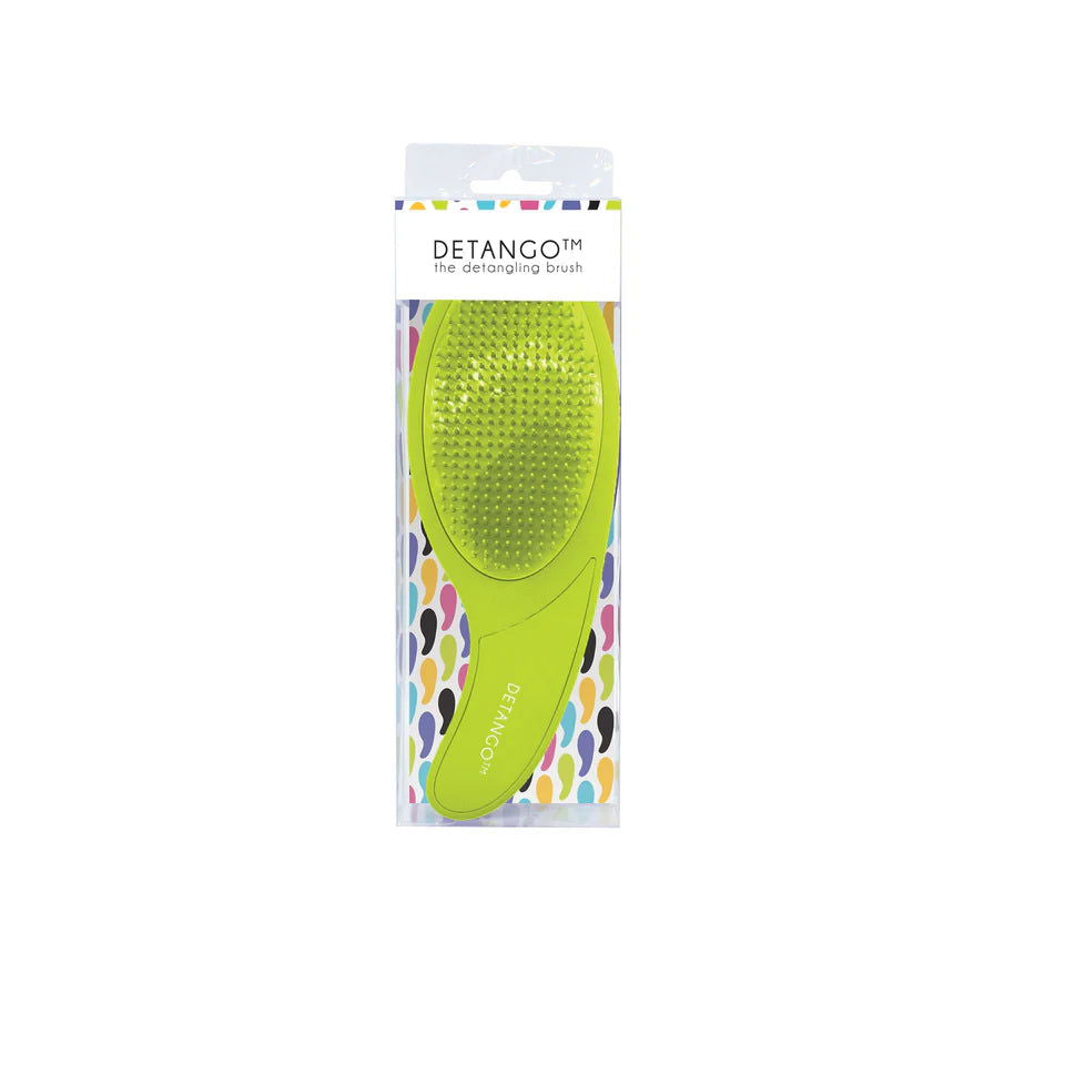 Lime green oval detangling hair brush with flexible bristle pad