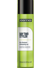 Osmo Day Two Styler dry shampoo bottle, green with printed label and 200ml text
