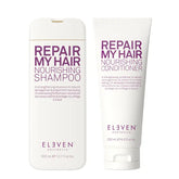 Eleven Australia Repair My Hair nourishing shampoo and conditioner set, white bottles and tube