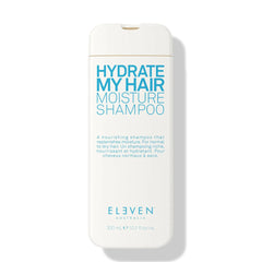 Moisture shampoo bottle, white with blue HYDRATE MY HAIR label, 300 ml