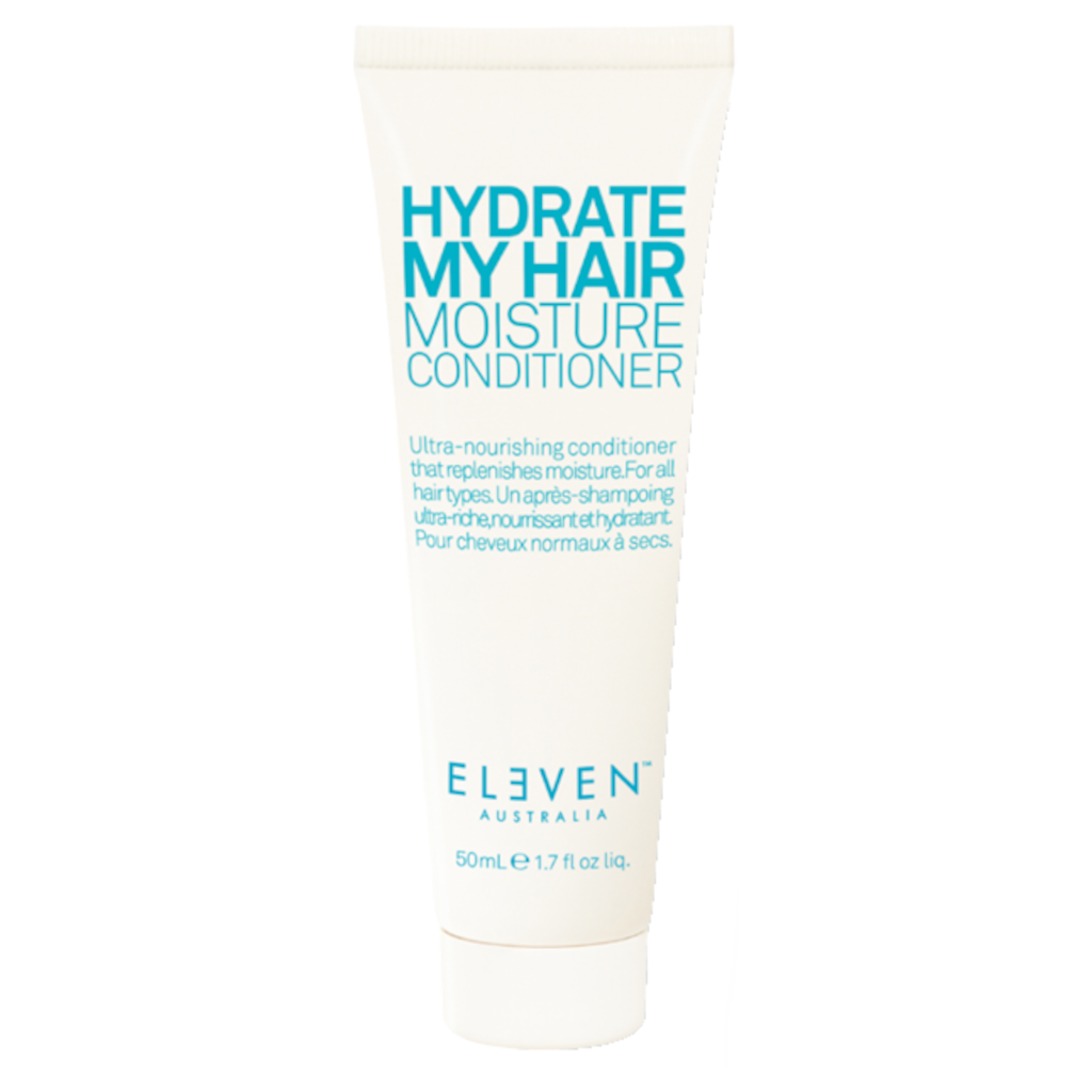 Mini hair moisture conditioner in a white squeeze tube, Hydrate My Hair label