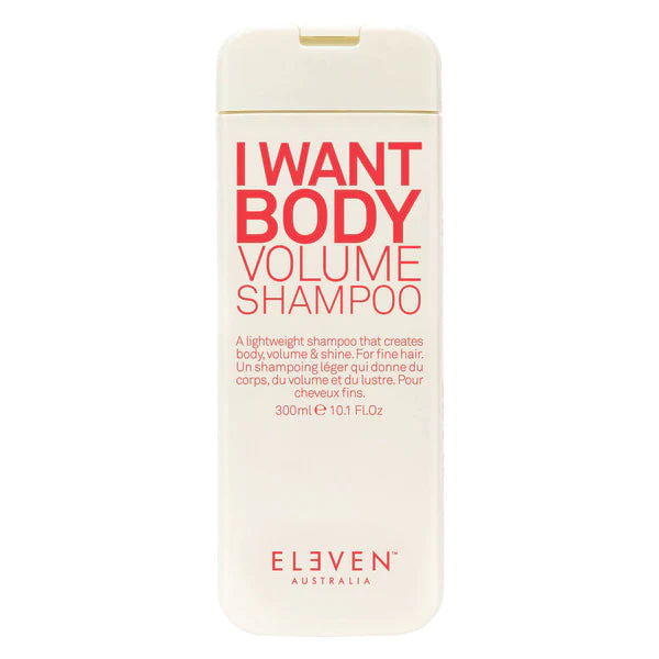Shampoo bottle for body volume, cream label with red I WANT BODY text, 300 ml