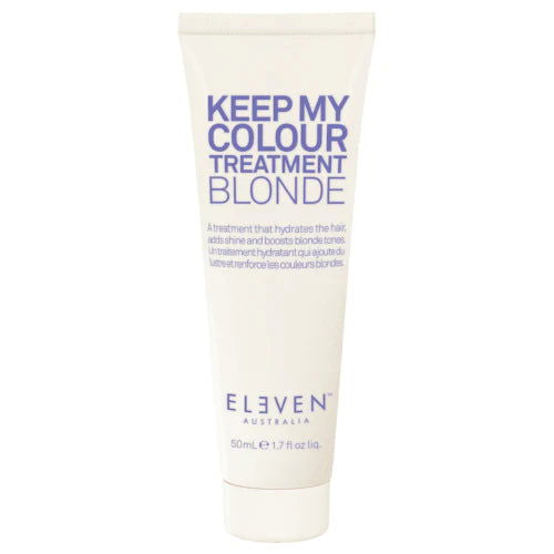 Blonde hair color treatment tube, white squeeze bottle with Keep My Colour text