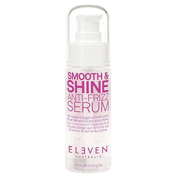 Eleven Australia Smooth & Shine anti-frizz serum bottle, clear pump, 60 ml