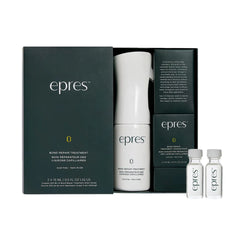 Epres bond repair treatment kit items: white bottle, outer box, booklet, and two vials