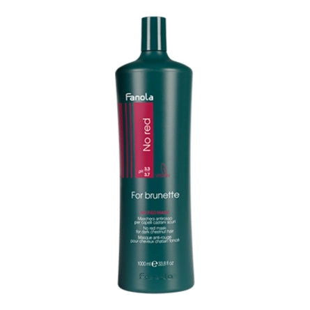 Hair mask bottle, dark green with 'No Red' label and 'For brunette' text