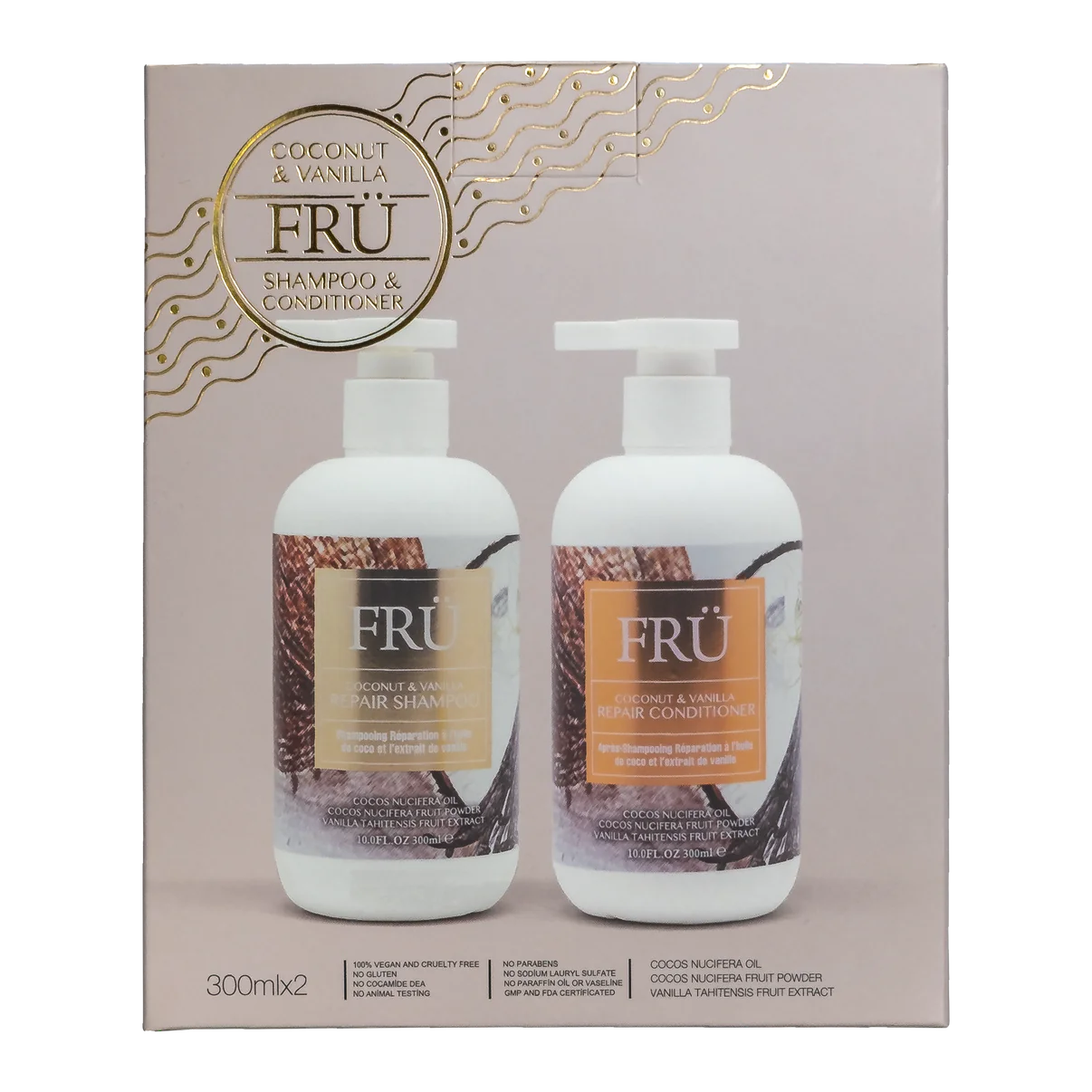 Coconut and vanilla duo gift pack with two white pump bottles