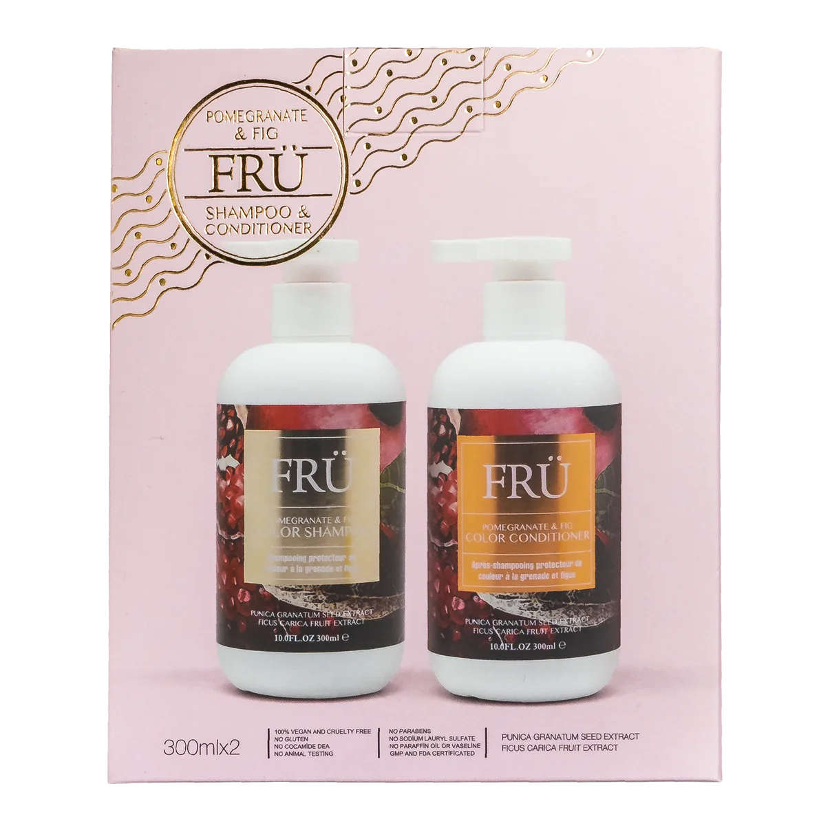 FRÜ pomegranate and fig shampoo & conditioner duo gift set with two bottles