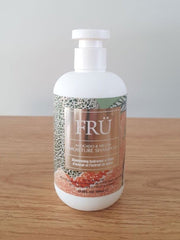 Moisture shampoo bottle with FRU label and pump top