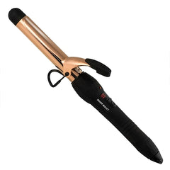 Rose gold 32mm curling iron with black handle and clamp